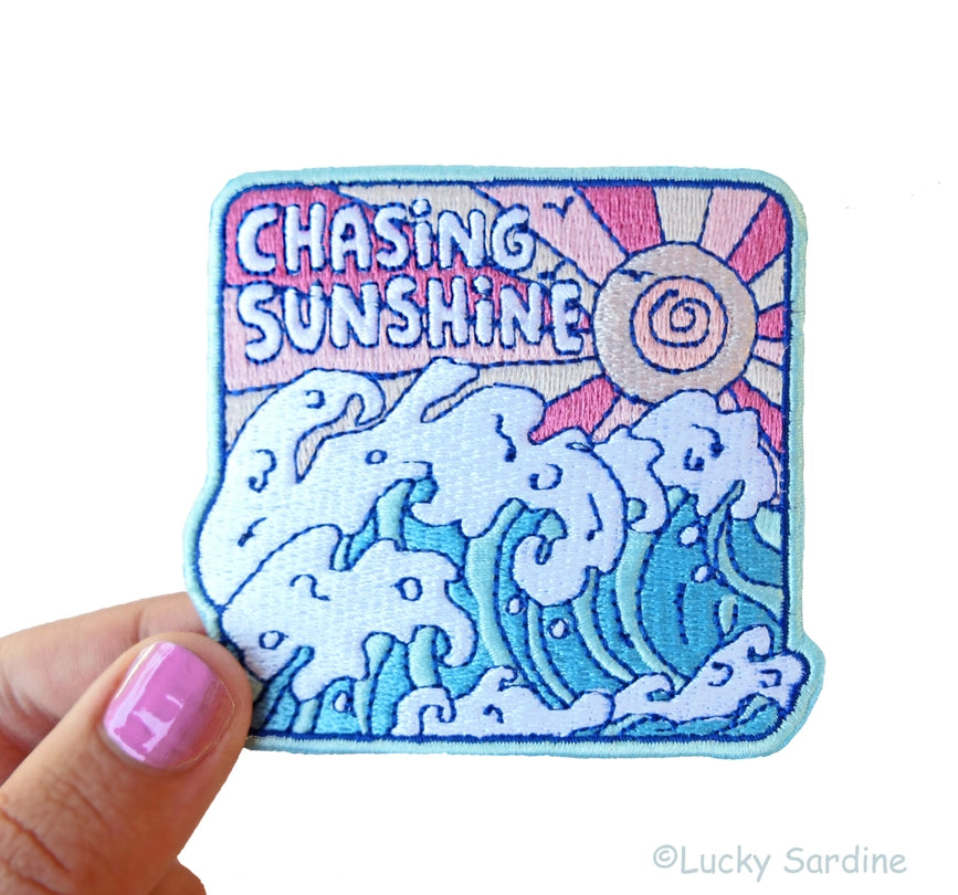 #106 Chasing Sunshine, Ocean Sunset Waves Embroidered Patch