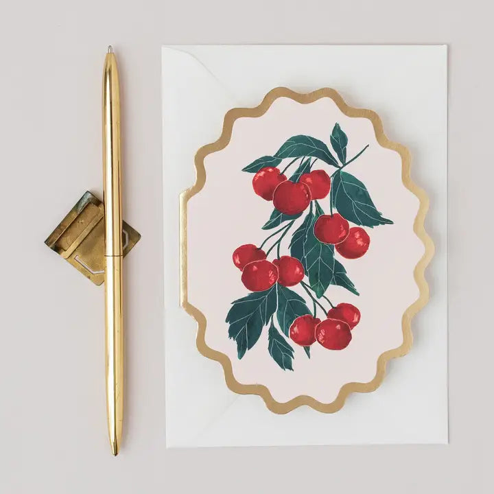 Cherries Botanical Fruit Scallop Die Cut Card