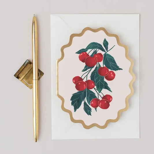 Cherries Botanical Fruit Scallop Die Cut Card