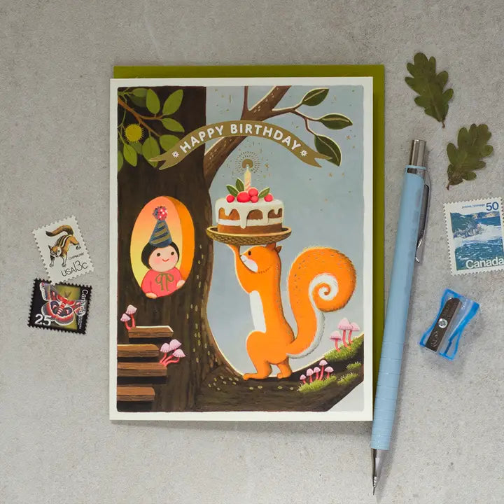 Squirrel's Cake Birthday Greeting Card
