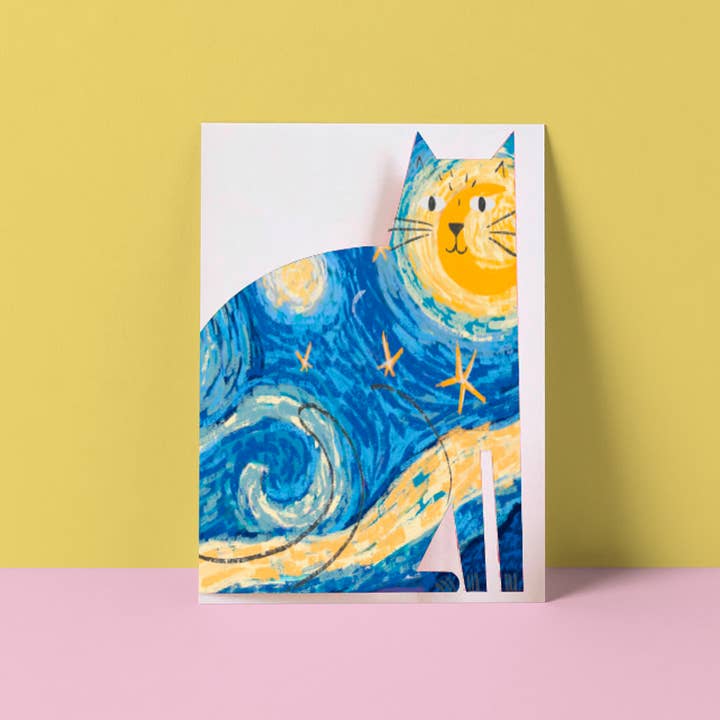 Starry Night Cat cut out card