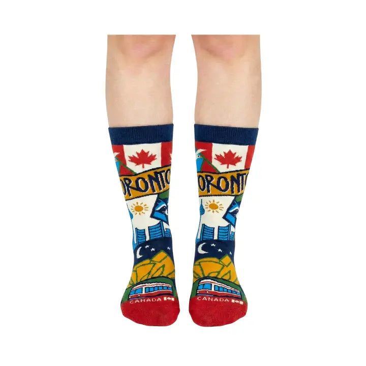 Toronto Scenic Urban Culture Crew Socks with City Icons and Travel Illustration