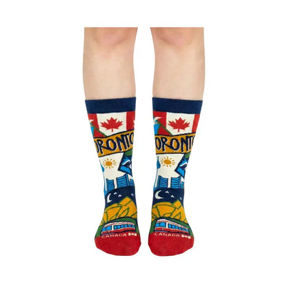 Toronto Scenic Urban Culture Crew Socks with City Icons and Travel Illustration