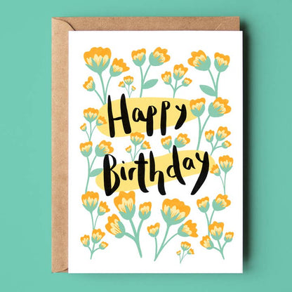 Happy Birthday Orange Florals Card