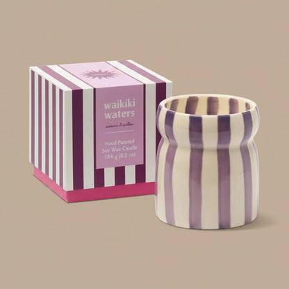 Cabana Purple Striped Ceramic Candle Wakiki Water