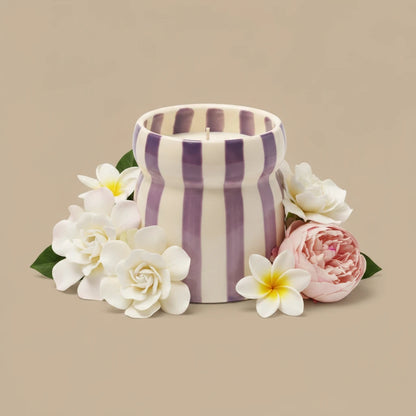Cabana Purple Striped Ceramic Candle Wakiki Water