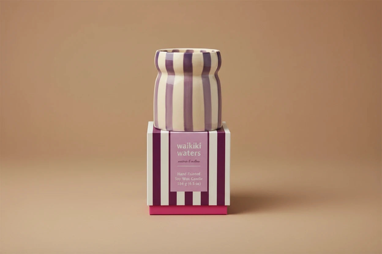 Cabana Purple Striped Ceramic Candle Wakiki Water