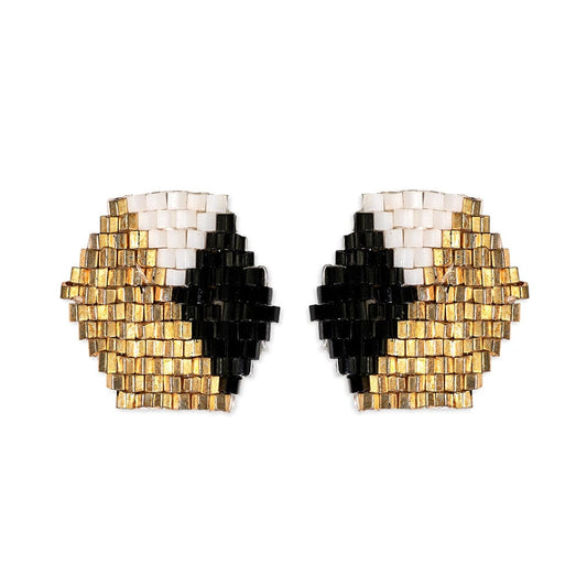 Casey Hexagon Post Beaded Earrings Black/White