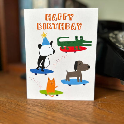 Happy Birthday Skateboarders Greeting Card Animals