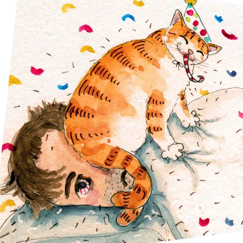 Rise And Shine Naughty Cat Birthday Card