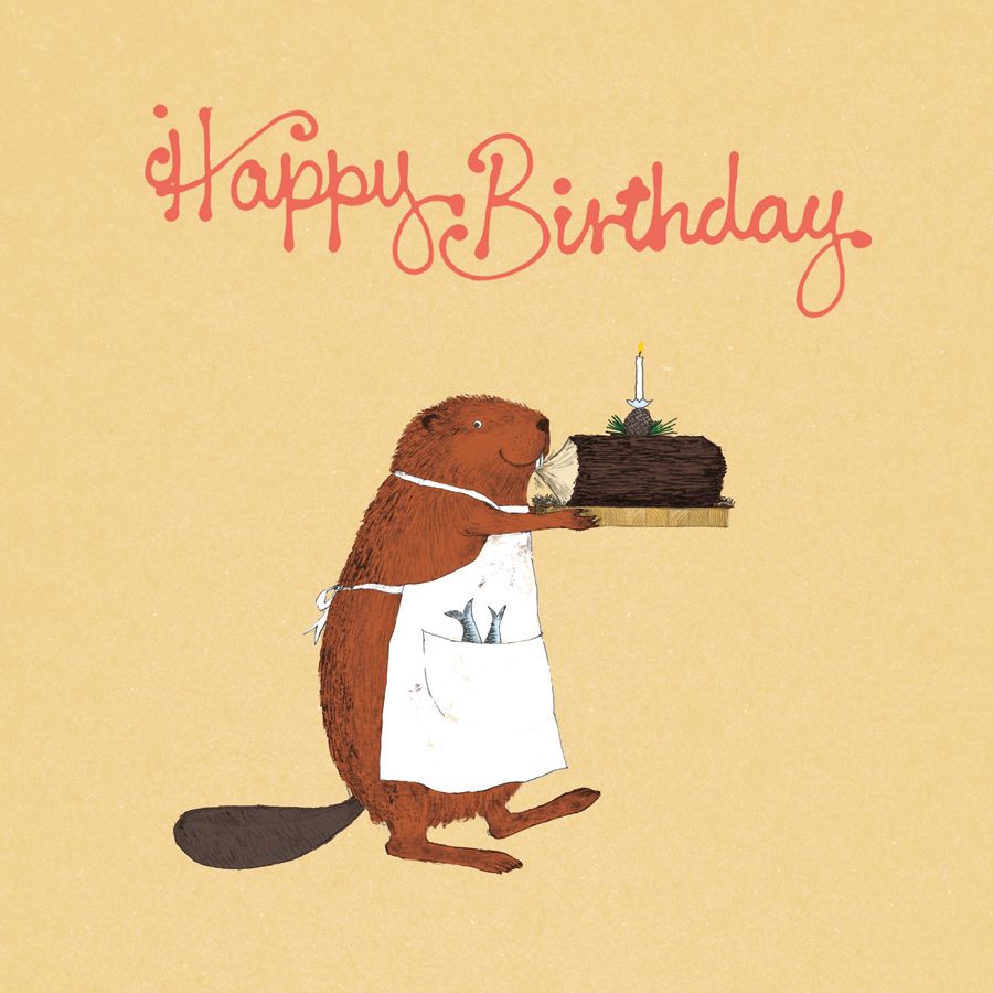 Happy Birthday, Beaver, Log Cake Card