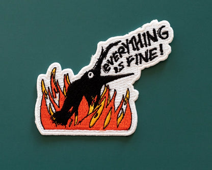 #90 Everything is Fine Crow in Fire Iron-On Patch