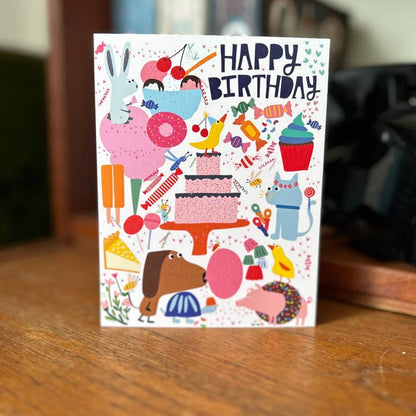 Happy Birthday Party Animals Candy Greeting Card