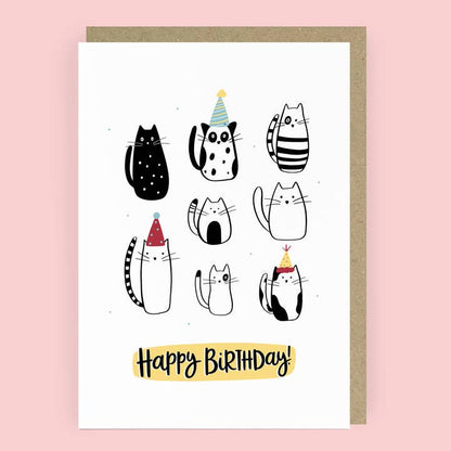 Cats in Party Hats Birthday Card