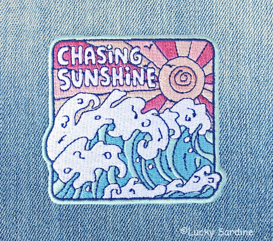 #106 Chasing Sunshine, Ocean Sunset Waves Embroidered Patch