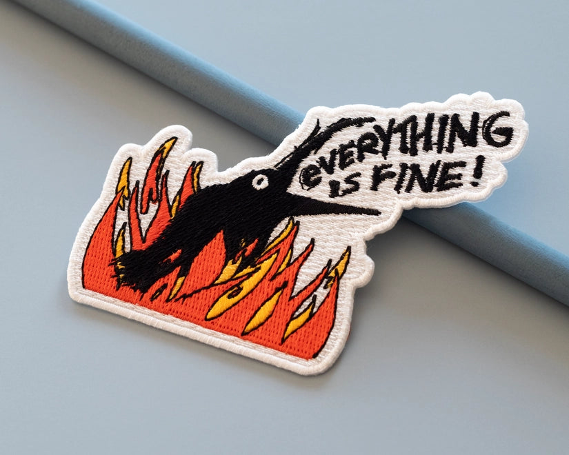 #90 Everything is Fine Crow in Fire Iron-On Patch