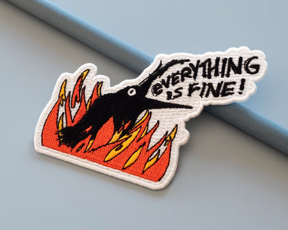 #90 Everything is Fine Crow in Fire Iron-On Patch