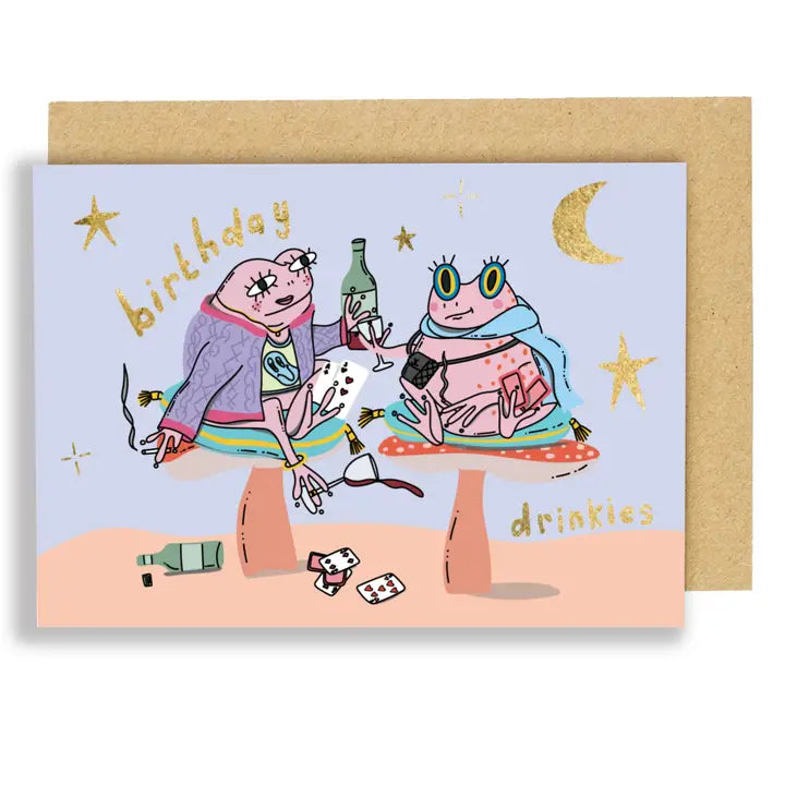 Frogs Birthday Drinkies Gold Foil Birthday Card