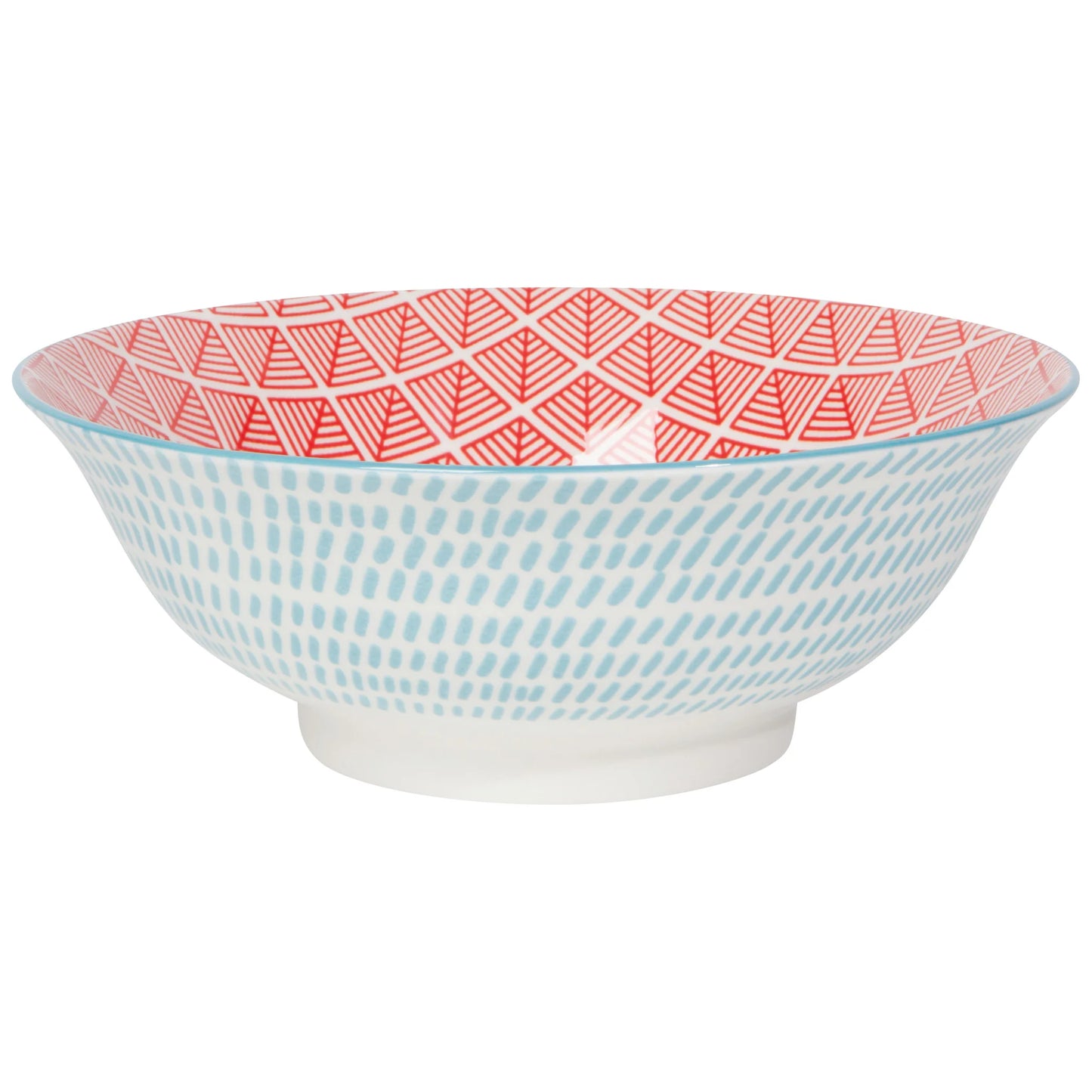 Stamped Bowl 8" Blue Red Dash