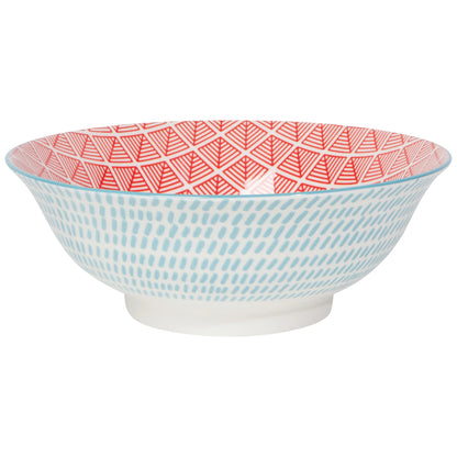 Stamped Bowl 8" Blue Red Dash