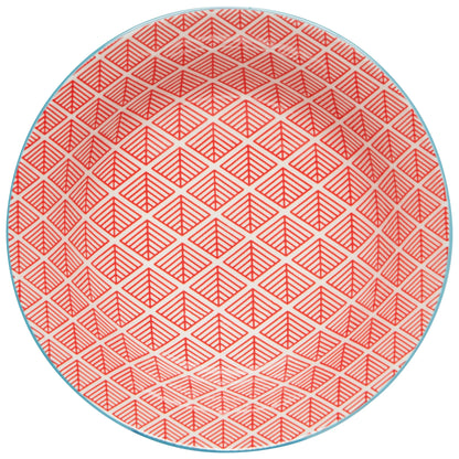 Stamped Bowl 8" Blue Red Dash