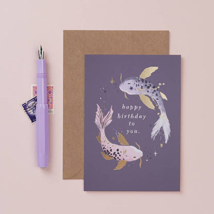 Pisces Star Sign Koi Zodiac Birthday Card