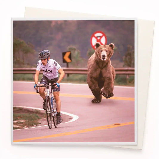 Bear Chasing Cyclist Card