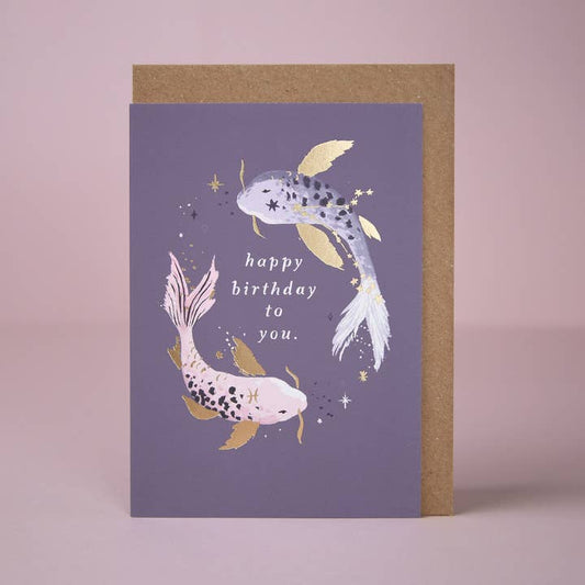 Pisces Star Sign Koi Zodiac Birthday Card