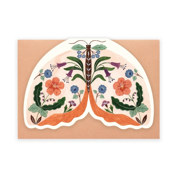 Floral Moth shaped card - Peach