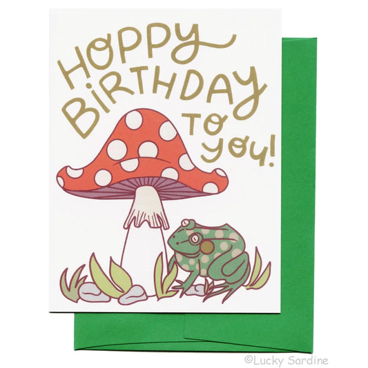 Mushroom Frog, Toad, Hoppy Birthday Card