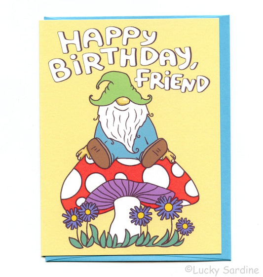 Gnome and Mushroom, Happy Birthday Card!