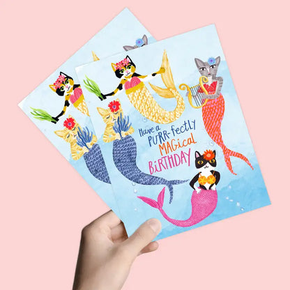 Mermaid Cats Purr-fectly Magical Birthday Card