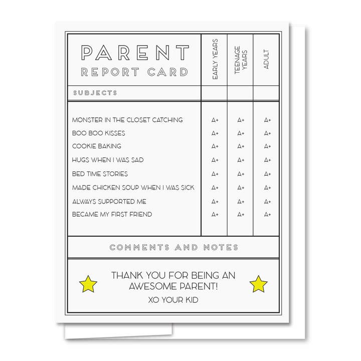 Parent Report Letterpress Parent Card