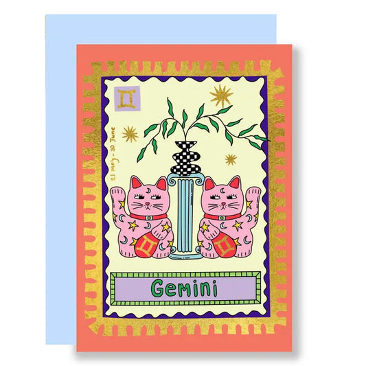 Zodiac Gemini Gold Foil Greeting Card