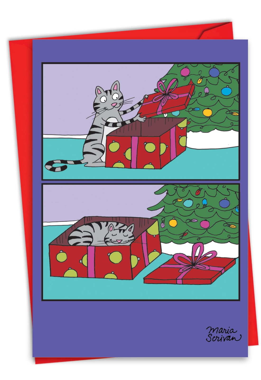 Cat Present Christmas Card