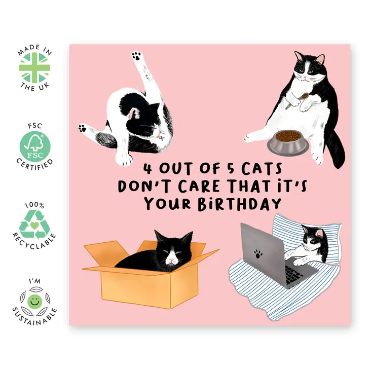 4 Out Of 5 Cats Birthday Card