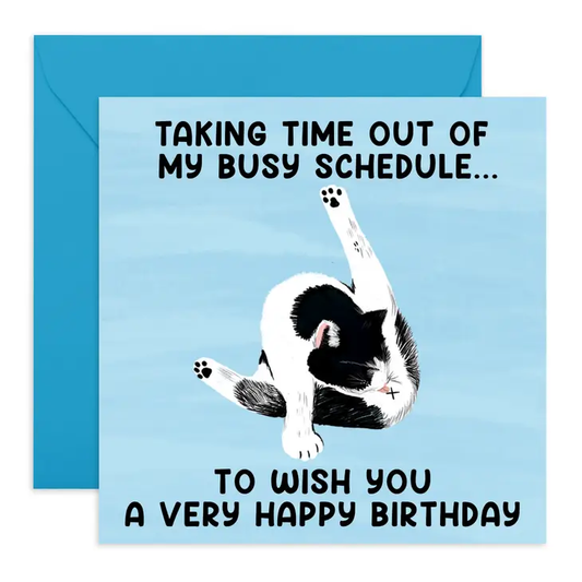 Busy Cat Funny Birthday Card