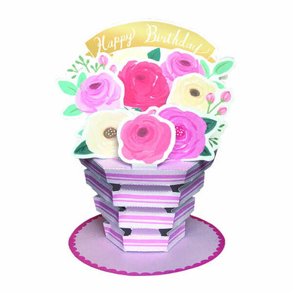 Pop-up 3D Happy Birthday Flower Pot Rose Card