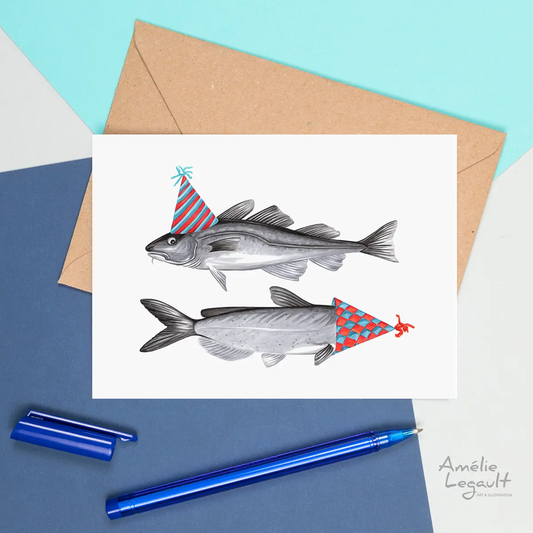 Fishes With Birthday Hat Card
