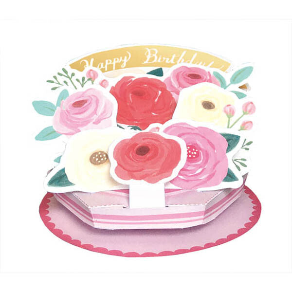 Pop-up 3D Happy Birthday Flower Pot Rose Card