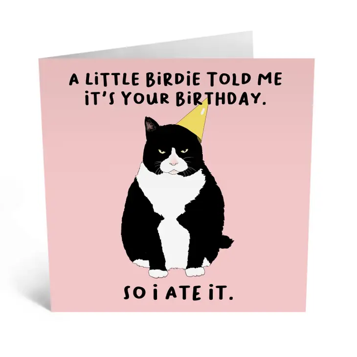 Little Birdie Birthday Cat Card