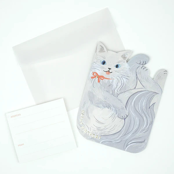 Birthday Gyukyu Neko Card Gray