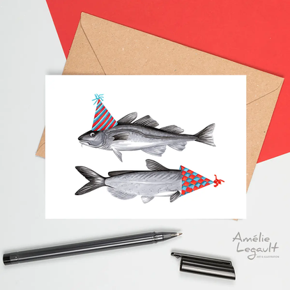 Fishes With Birthday Hat Card