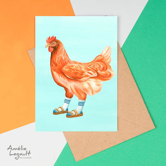 Chicken Wearing Sandals With Socks Card