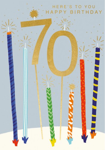70th Happy Birthday Blue Candles Card