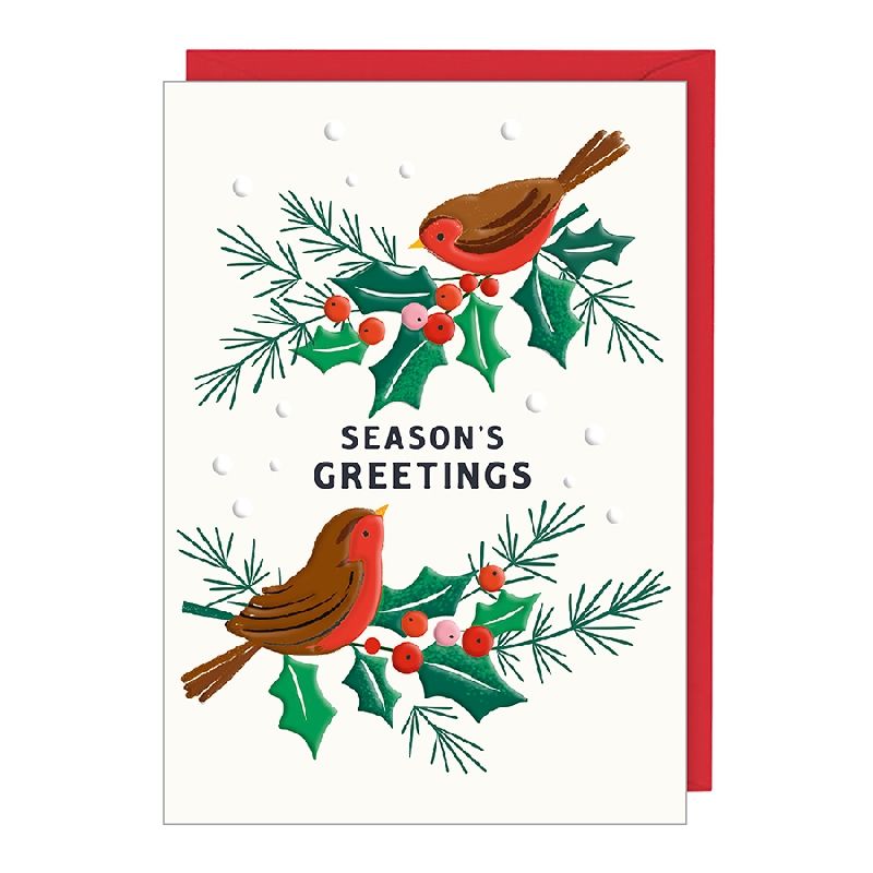 Seasons Greetings Robin and Holly Card