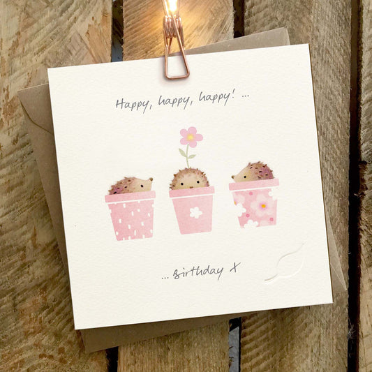 Happy Happy Happy Birthday Hedgehog Card