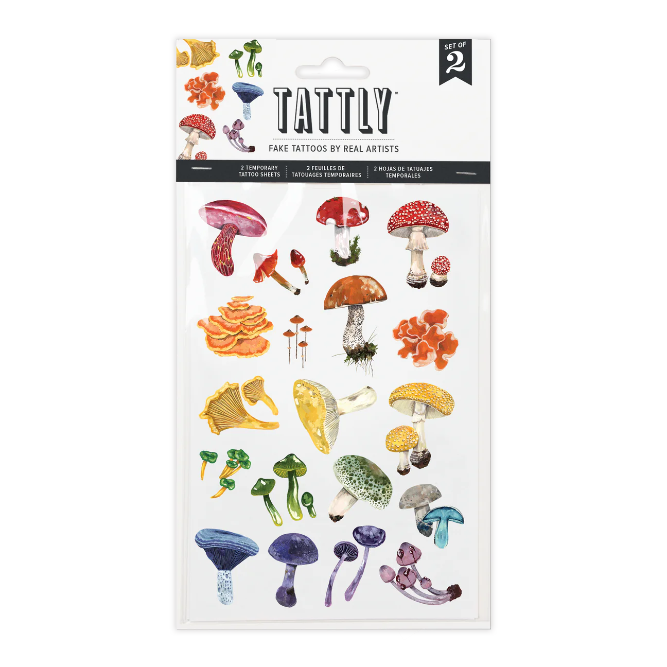 Colorful Mushrooms Temporary Tattoos Sheet