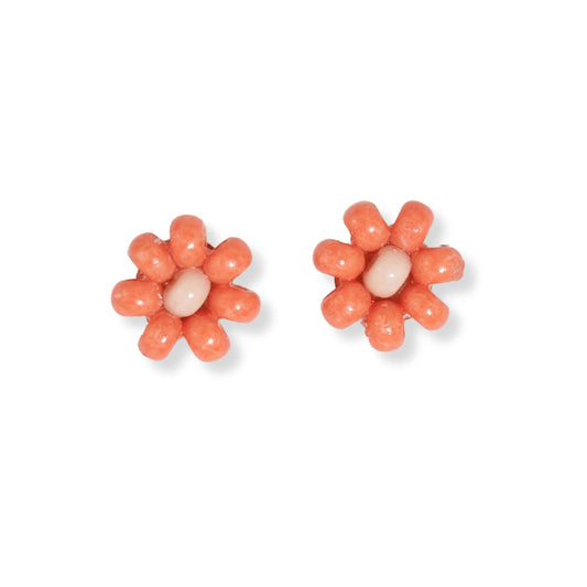 Tina Two Color Beaded Post Earrings Coral