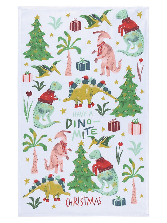 Tea Towel Dino-Mite Christmas Print